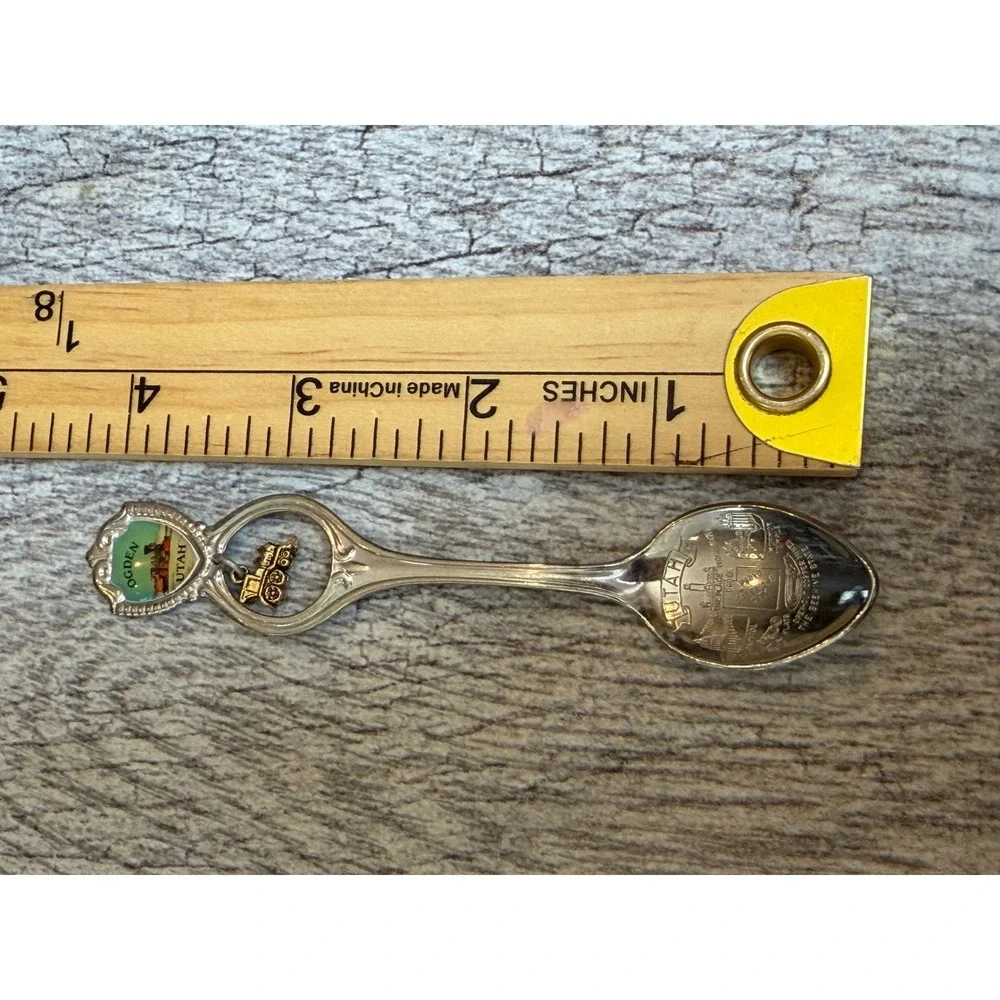 Souvenir Spoon Silver Ogden Utah Train Charm Vintage Provo Mormon Temple beehive